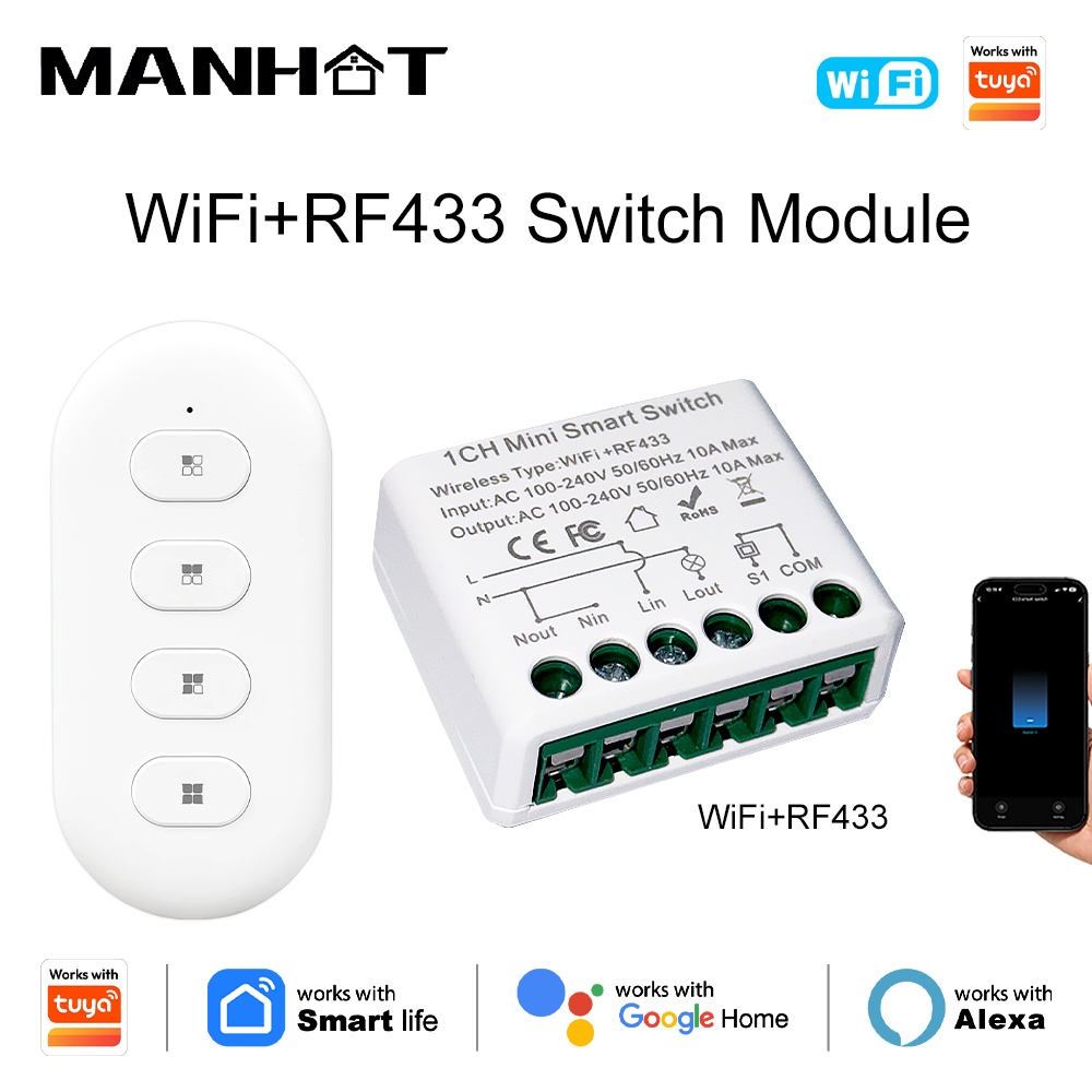 Diy Automation - Tuya WIFI 10Aスマートライトスイッチ RF433 Mhzリモートコントロールスイッチ DIYホームオートメーションモジュール