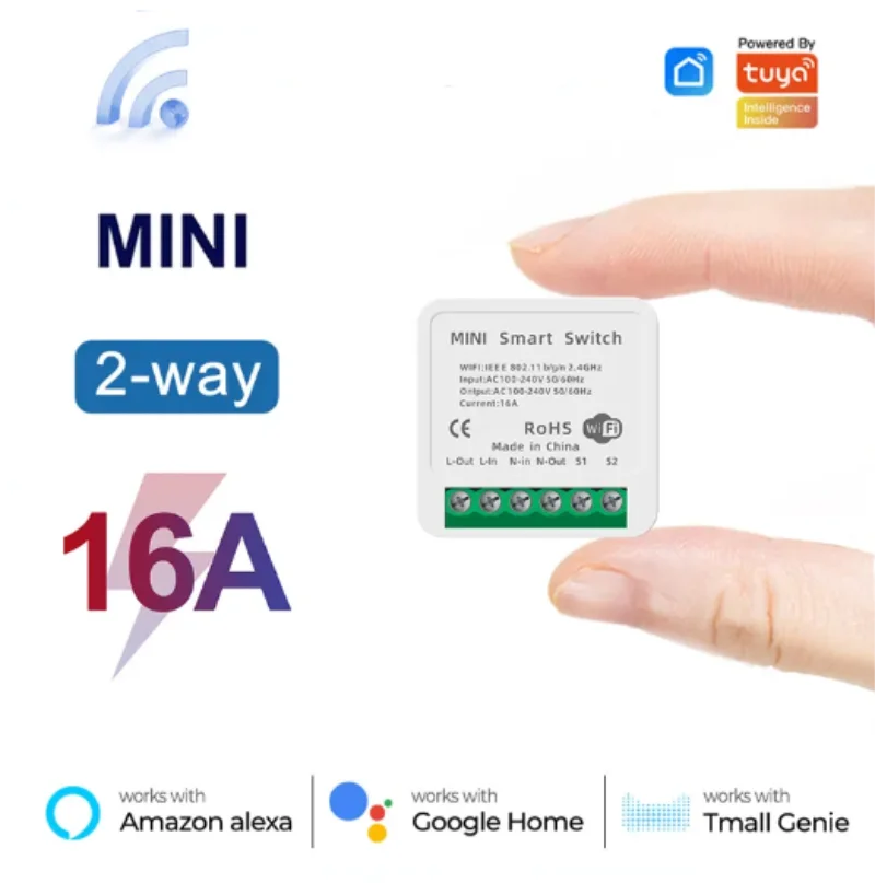 Home Automation Technology - Tuya mini 16a wifiスイッチスマートライフアプリ2ウェイコントロールスマートホームオートメーションモジュール割り込み作業用alexa google home
