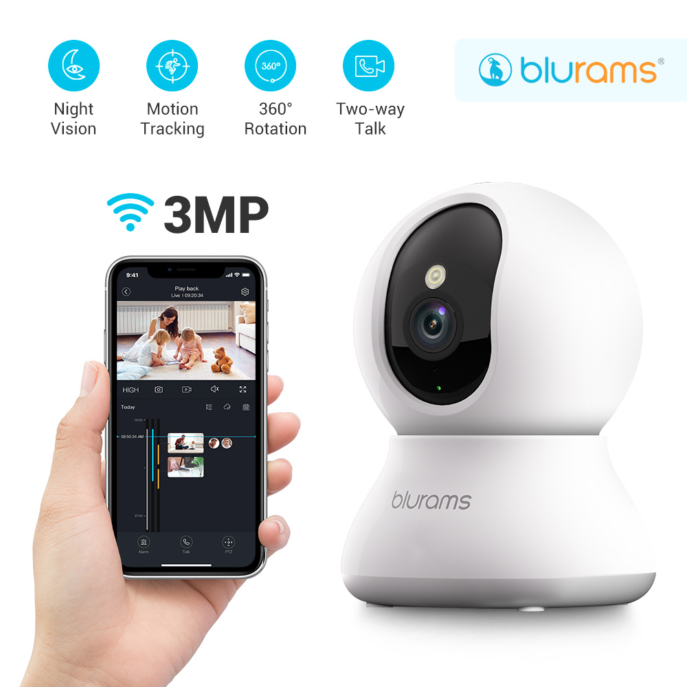 Eufy Camera E220 - ブルーラムズ ペットカメラ 2K、360 ° 屋内セキュリティカメラ、電話アプリ付き犬用カメラ、ホームセキュリティ屋内用 PTZ