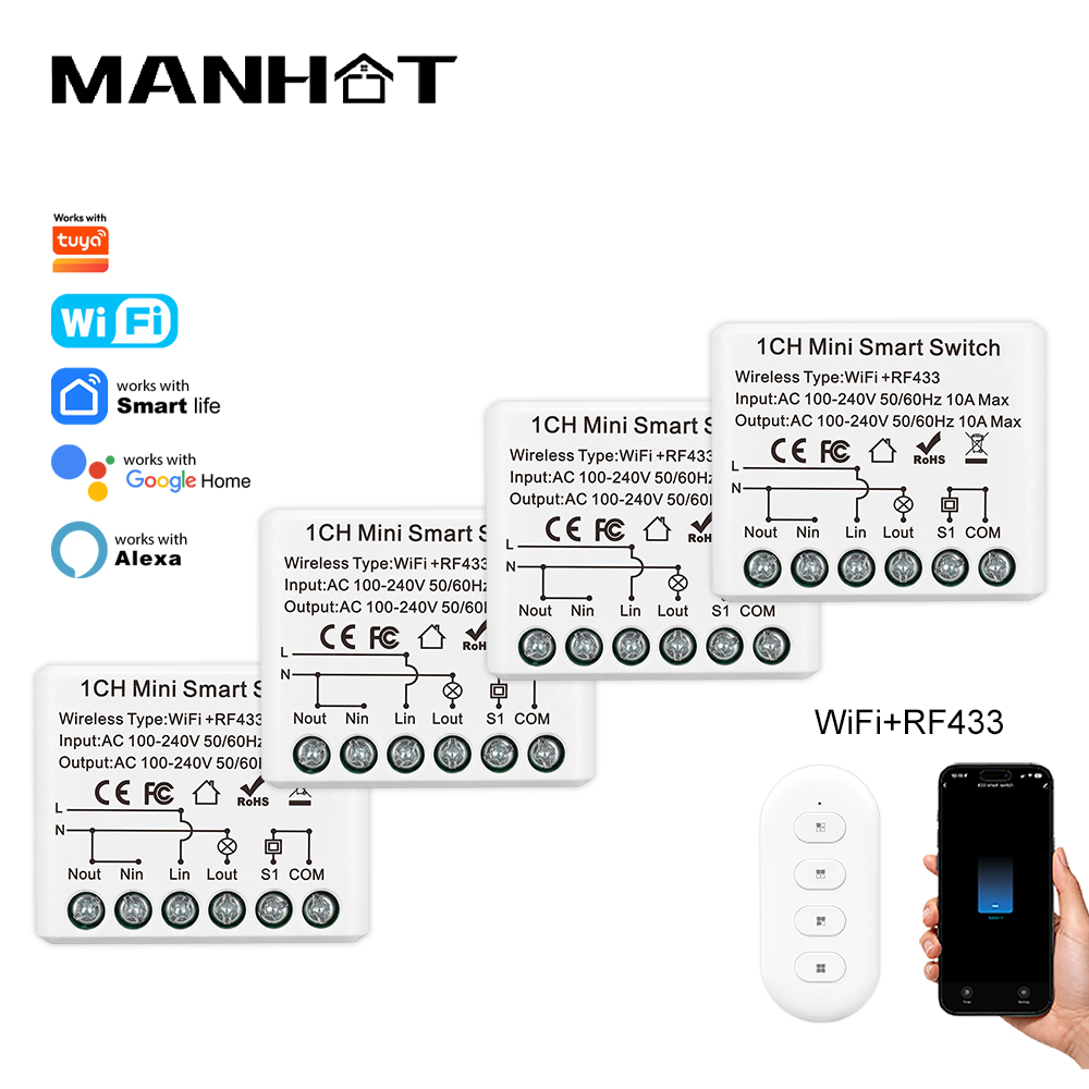 Home Automation Technology - 10A ミニ WIFI スマートスイッチ RF433Mhz ワイヤレスリモコンライトリレーブレーカー音声制御ホームオートメーションワーク